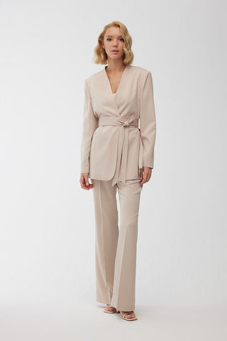 Satin Bell Bottom Trousers Beige