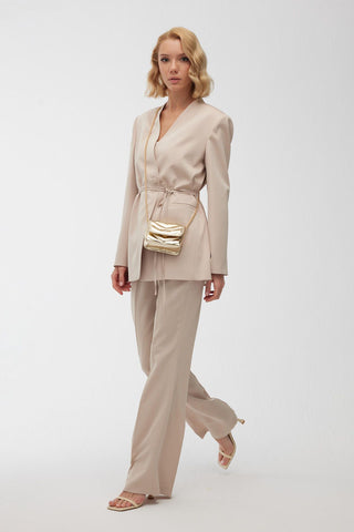 Satin Bell Bottom Trousers Beige