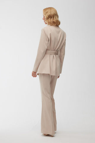 Satin Bell Bottom Trousers Beige