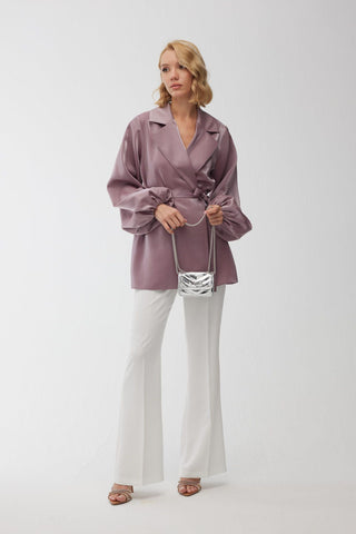 Satin Bell Bottom Trousers Ecru