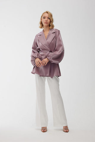 Satin Bell Bottom Trousers Ecru