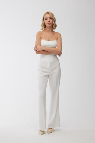 Satin Bell Bottom Trousers Ecru