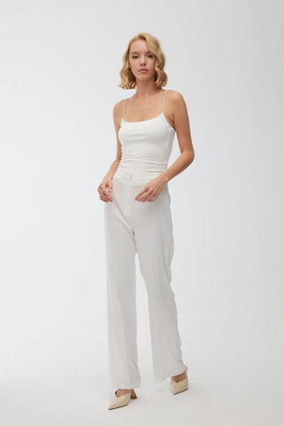 Satin Bell Bottom Trousers Ecru