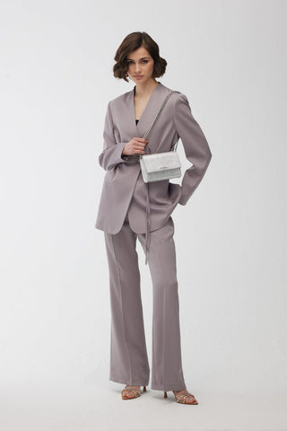 Satin Bell Bottom Trousers Grey