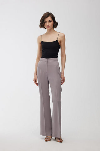 Satin Bell Bottom Trousers Grey