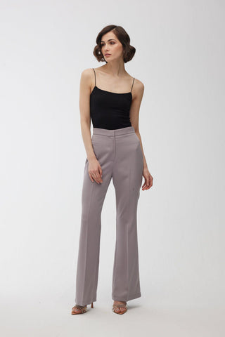 Satin Bell Bottom Trousers Grey