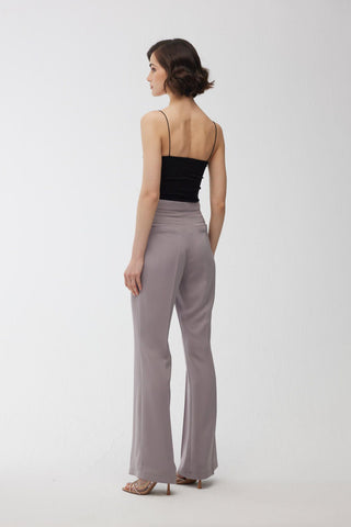 Satin Bell Bottom Trousers Grey