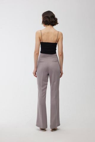 Satin Bell Bottom Trousers Grey