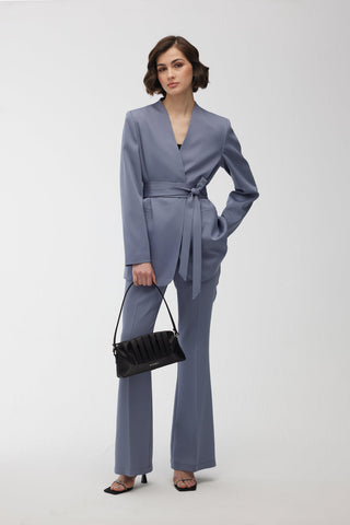 Satin Bell Bottom Trousers Blue