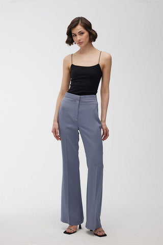 Satin Bell Bottom Trousers Blue