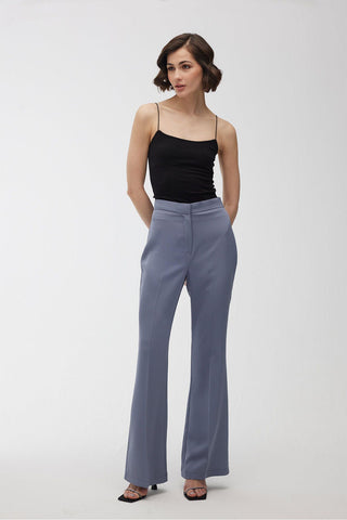 Satin Bell Bottom Trousers Blue