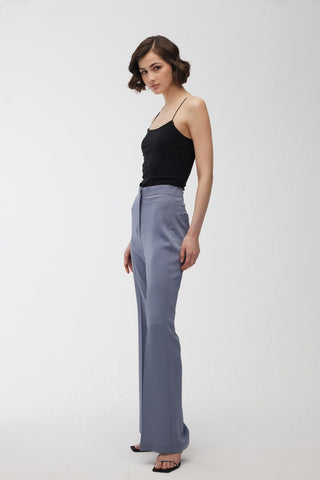 Satin Bell Bottom Trousers Blue