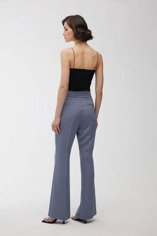 Satin Bell Bottom Trousers Blue