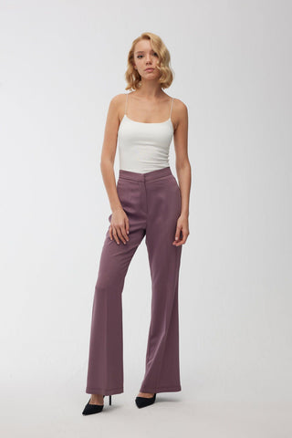 Satin Bell Bottom Trousers Purple