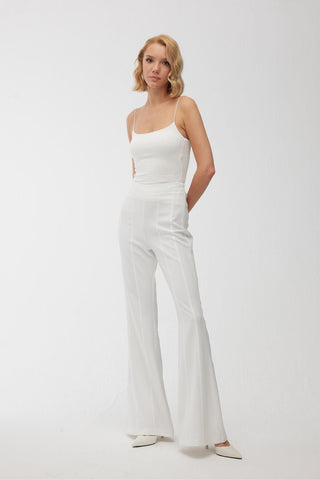 Wide Leg Flare Trouser Ecru