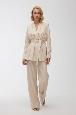 High Waist Palazzo Trousers Beige