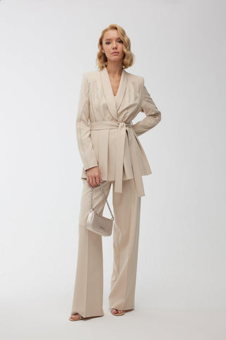 High Waist Palazzo Trousers Beige