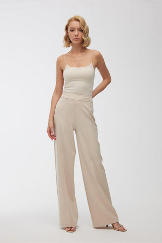 High Waist Palazzo Trousers Beige