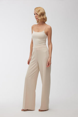 High Waist Palazzo Trousers Beige