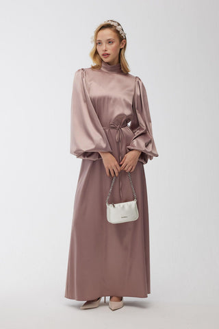 Balloon Sleeve Satin Dress Cold Pink