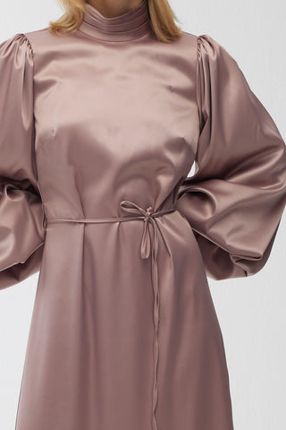 Balloon Sleeve Satin Dress Cold Pink