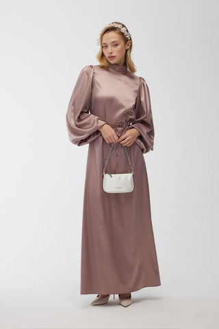 Balloon Sleeve Satin Dress Cold Pink