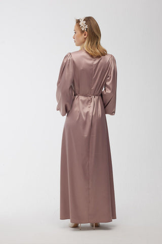 Balloon Sleeve Satin Dress Cold Pink