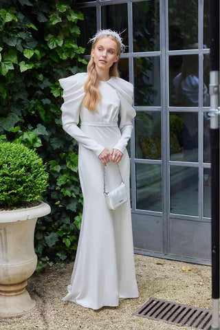 Drape Shoulder Evening Dress Ecru