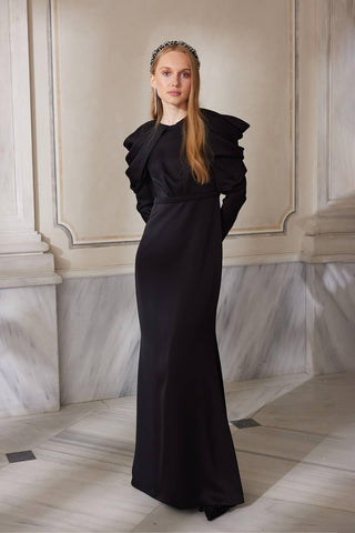 Drape Shoulder Dress Black