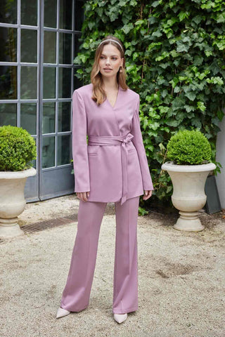 Satin Bell Bottom Trousers Dusty Rose