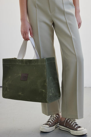 Faded Effect Large Canvas Bag Military Green