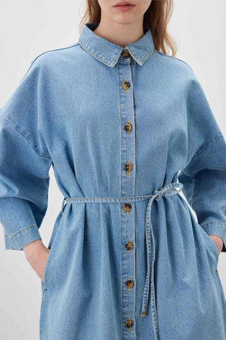 Button Front Denim Dress Light Blue