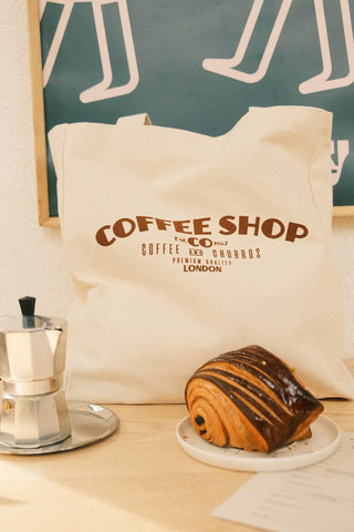 Printed Canvas Bag Coffee Shop Brown