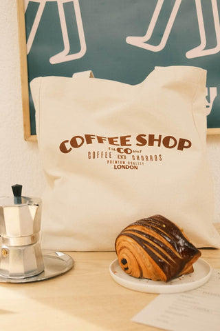 Baskılı Kanvas Çanta Coffee Shop Kahve