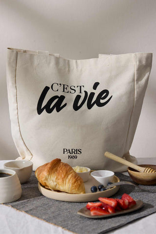 Printed Canvas Bag La Vie-Black