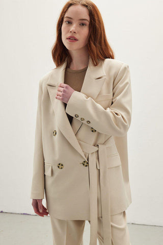 Front Tie Side Blazer Jacket Dark Beige