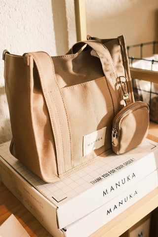 Canvas Bag With Mini Wallet Detail Camel