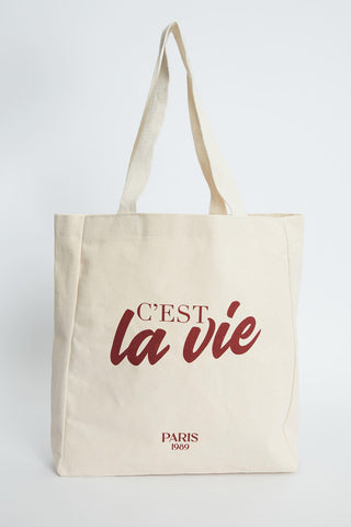 Printed Canvas Bag C'Est La Vie Burgundy