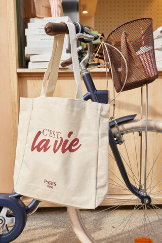 Printed Canvas Bag C'Est La Vie Burgundy