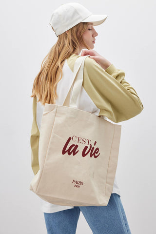 Printed Canvas Bag La Vie Burgundy