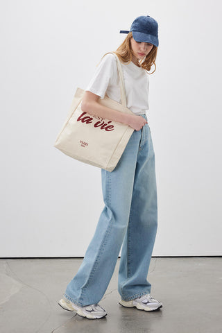 Printed Canvas Bag La Vie Burgundy