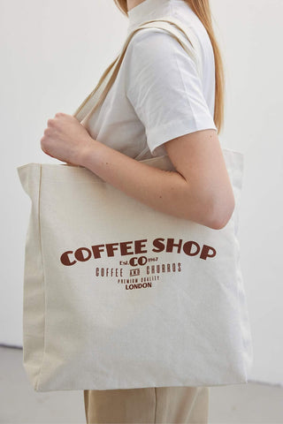 Printed Canvas Bag Coffee Shop Brown