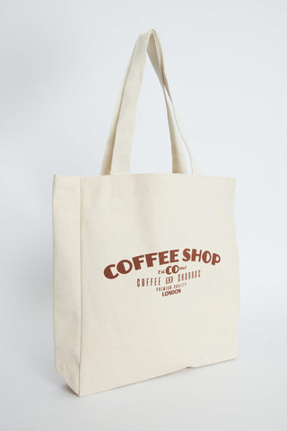 Printed Canvas Bag Coffee Shop Brown