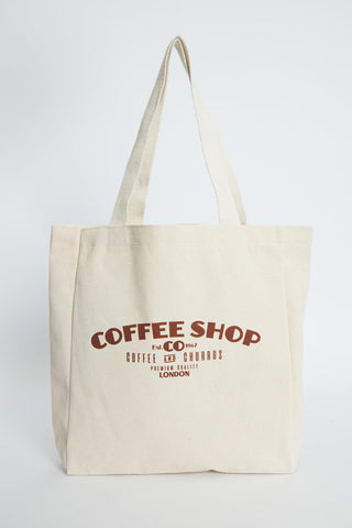 Printed Canvas Bag Coffee Shop Brown