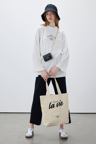 Printed Canvas Bag C'Est La Vie Black