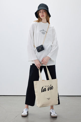 Printed Canvas Bag La Vie-Black