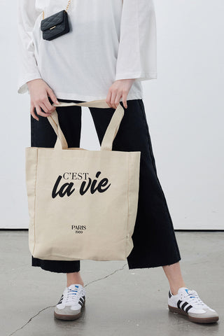 Printed Canvas Bag La Vie-Black