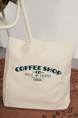 Printed Canvas Bag Coffee Shop Green