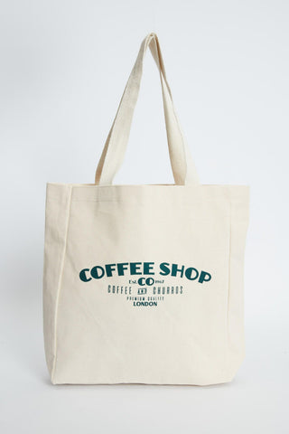 Printed Canvas Bag Coffee Shop Green