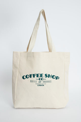 Printed Canvas Bag Coffee Shop Green